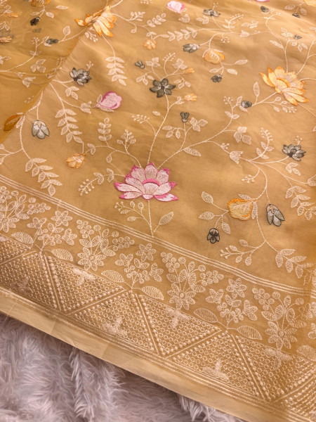 Semi Pure Silk Resham Embroidery Work Saree With Designer Embroidery Pallu