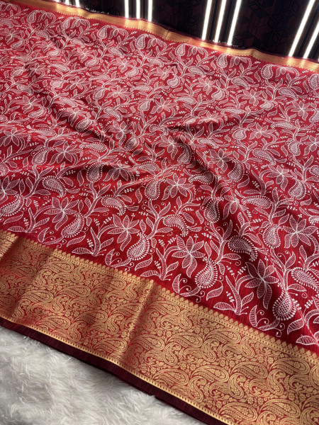 Never Seen Before Premium Linen Silk Chikankari Saree