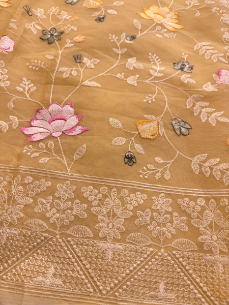 Semi Pure Silk Resham Embroidery Work Saree With Designer Embroidery Pallu