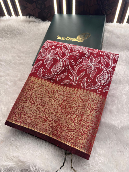 Never Seen Before Premium Linen Silk Chikankari Saree