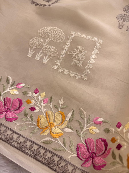 Semi Pure Silk Resham Embroidery Work Saree With Designer Embroidery Pallu