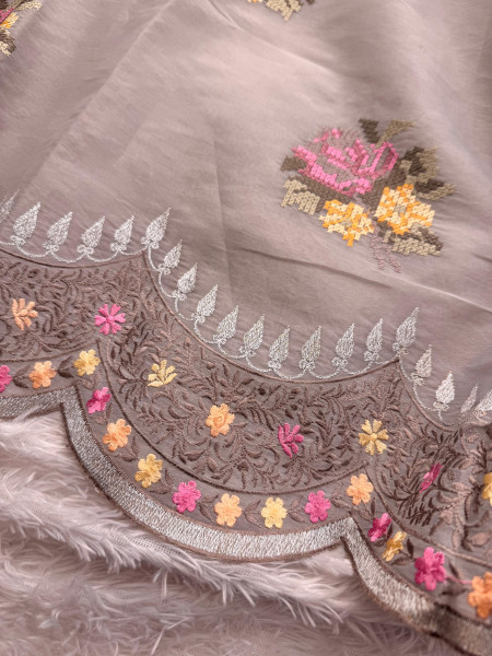 Semi Pure Silk Resham Embroidery Work Saree With Designer Embroidery Pallu