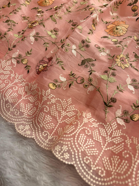 Semi Pure Silk Resham Embroidery Work Saree With Designer Embroidery Pallu
