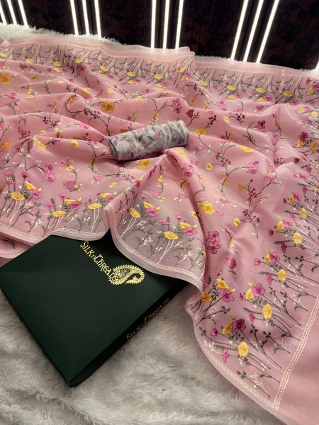 Semi Pure Silk Resham Embroidery Work Saree With Designer Embroidery Pallu