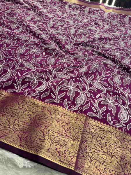 Never Seen Before Premium Linen Silk Chikankari Saree