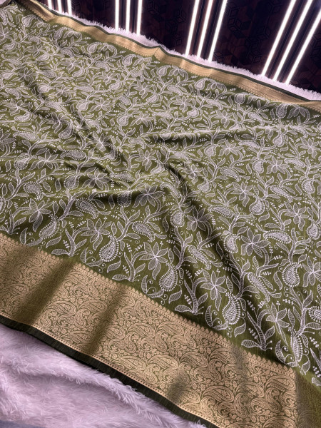 Never Seen Before Premium Linen Silk Chikankari Saree