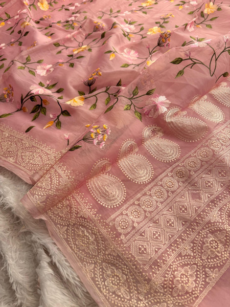 Semi Pure Silk Resham Embroidery Work Saree With Designer Embroidery Pallu