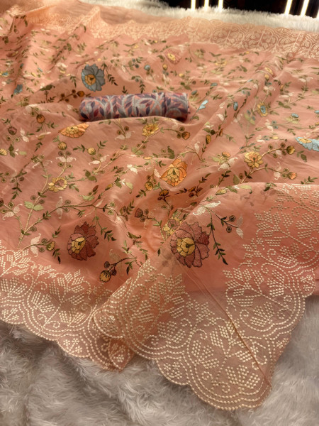 Semi Pure Silk Resham Embroidery Work Saree With Designer Embroidery Pallu