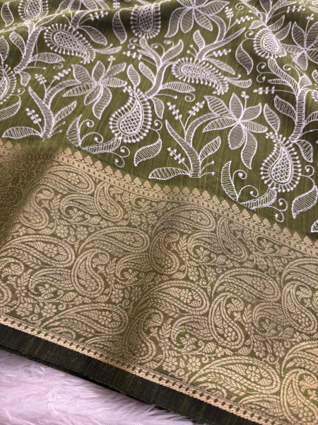 Never Seen Before Premium Linen Silk Chikankari Saree