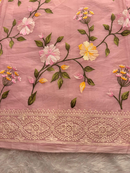 Semi Pure Silk Resham Embroidery Work Saree With Designer Embroidery Pallu