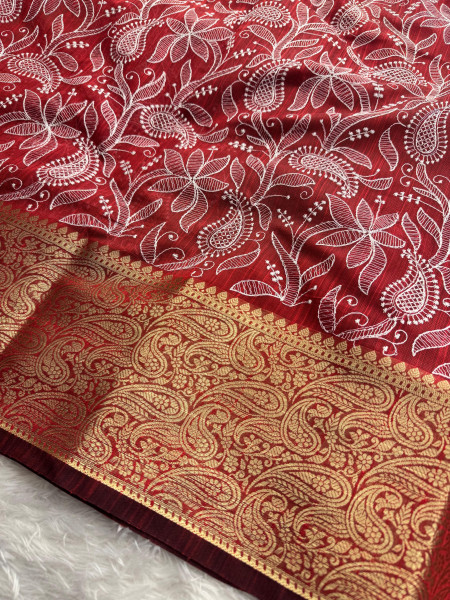 Never Seen Before Premium Linen Silk Chikankari Saree