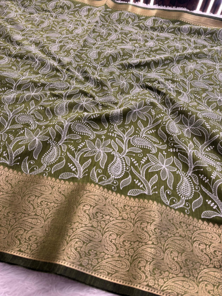 Never Seen Before Premium Linen Silk Chikankari Saree