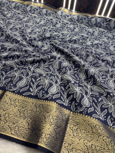 Never Seen Before Premium Linen Silk Chikankari Saree