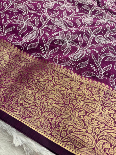 Never Seen Before Premium Linen Silk Chikankari Saree