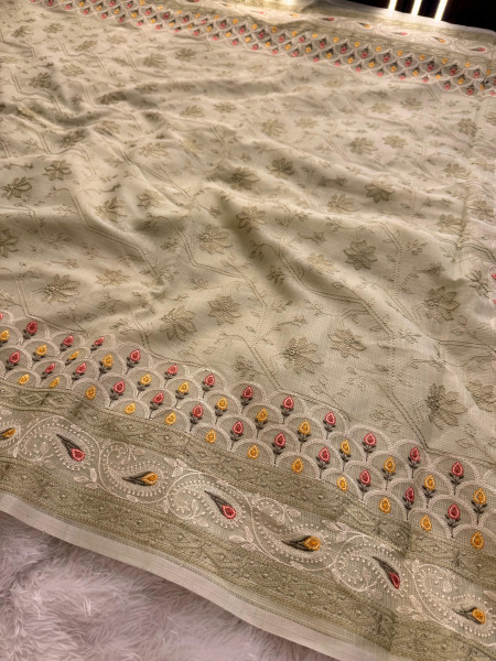 Semi Pure Silk Resham Embroidery Work Saree With Designer Embroidery Pallu