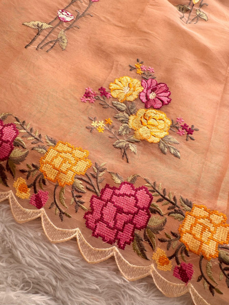 Semi Pure Silk Resham Embroidery Work Saree With Designer Embroidery Pallu
