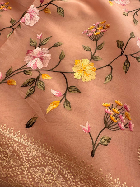 Semi Pure Silk Resham Embroidery Work Saree With Designer Embroidery Pallu