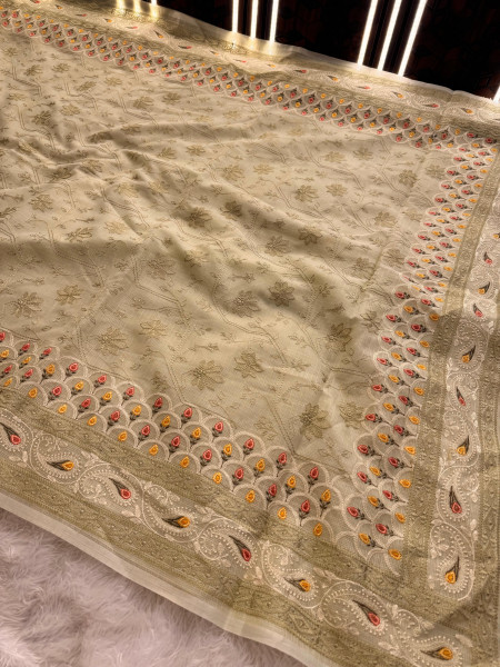 Semi Pure Silk Resham Embroidery Work Saree With Designer Embroidery Pallu
