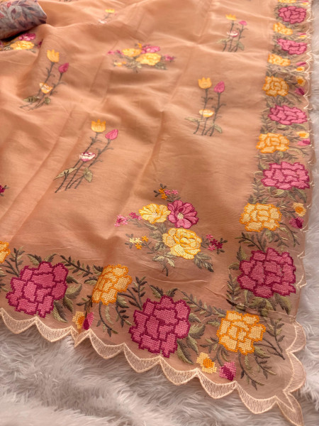 Semi Pure Silk Resham Embroidery Work Saree With Designer Embroidery Pallu