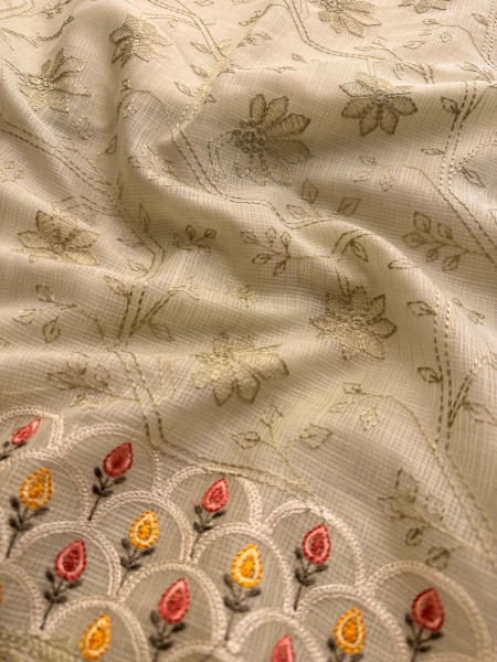 Semi Pure Silk Resham Embroidery Work Saree With Designer Embroidery Pallu
