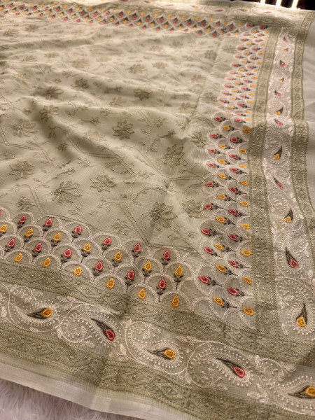 Semi Pure Silk Resham Embroidery Work Saree With Designer Embroidery Pallu