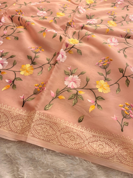 Semi Pure Silk Resham Embroidery Work Saree With Designer Embroidery Pallu