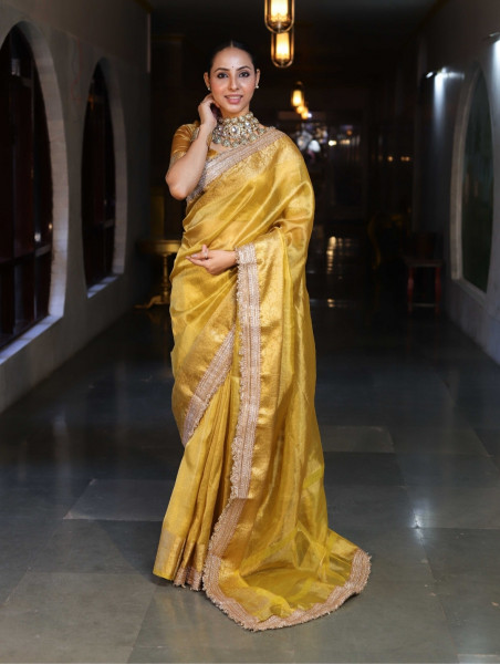 Premium Banarasi Tissue Silk Saree with Designer Sequence Lace