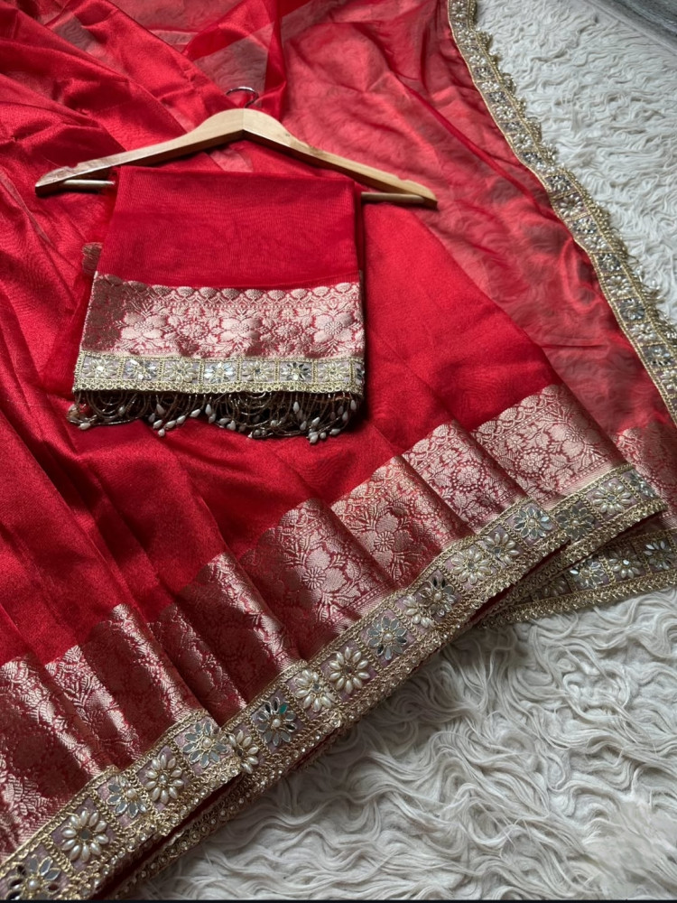 Image of Premium Banarasi Tissue Silk Saree with Designer Border