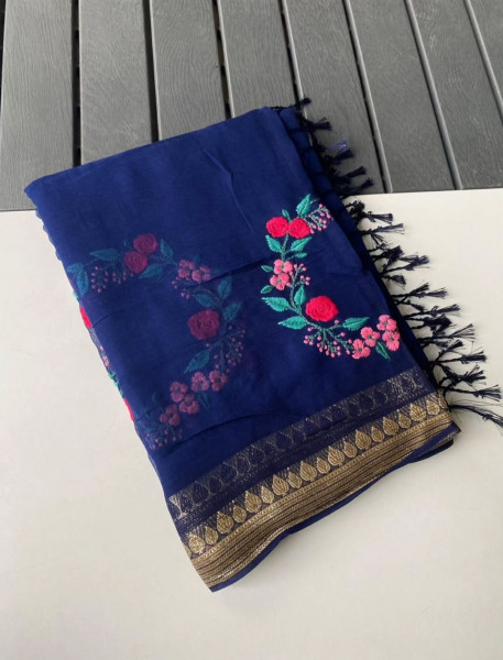 Premium Chiffon Silk Resham Embroidery Work Saree With Latkans