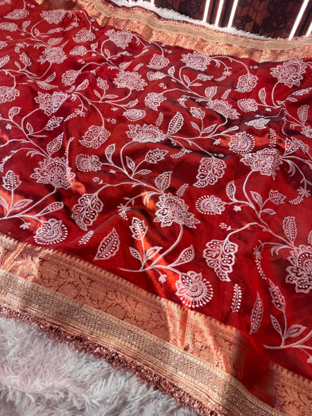 Never Seen Before Premium Tissue Chikankari Saree