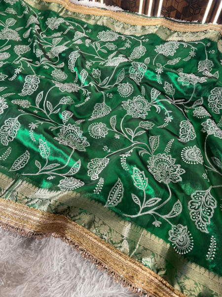 Never Seen Before Premium Tissue Chikankari Saree