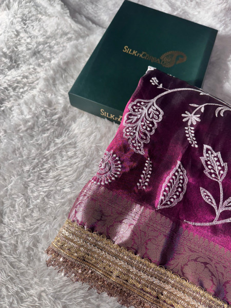 Never Seen Before Premium Tissue Chikankari Saree