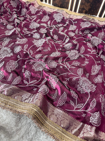 Never Seen Before Premium Tissue Chikankari Saree