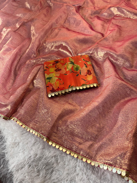 Premium Banarasi Tissue Silk Saree with Hand Crush Pattern