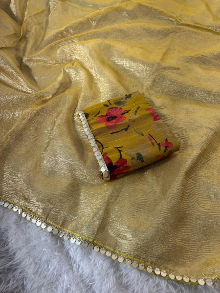 Premium Banarasi Tissue Silk Saree with Hand Crush Pattern