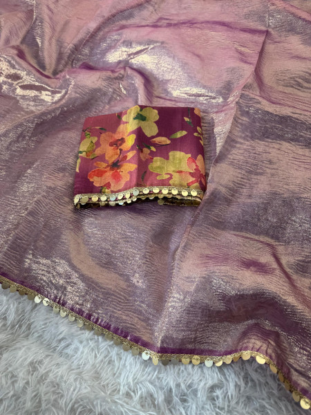 Premium Banarasi Tissue Silk Saree with Hand Crush Pattern