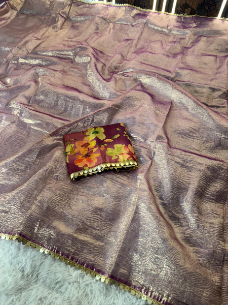 Premium Banarasi Tissue Silk Saree with Hand Crush Pattern
