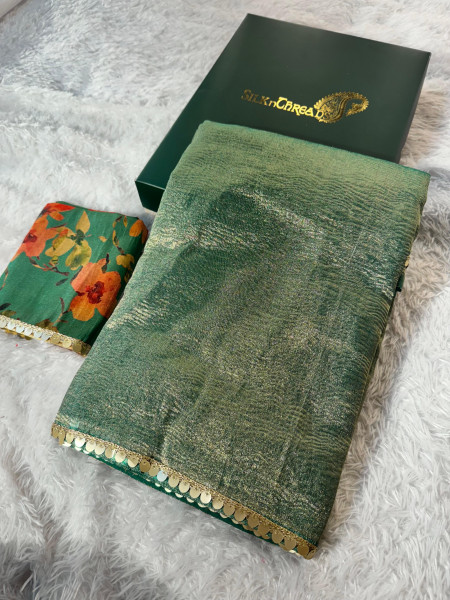 Premium Banarasi Tissue Silk Saree with Hand Crush Pattern