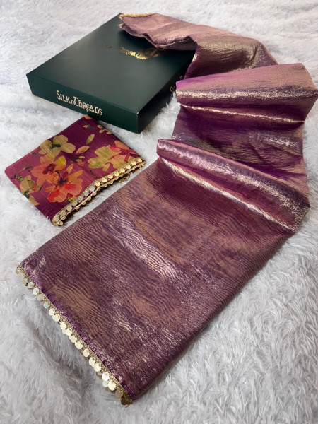 Premium Banarasi Tissue Silk Saree with Hand Crush Pattern