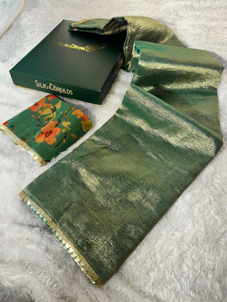 Premium Banarasi Tissue Silk Saree with Hand Crush Pattern