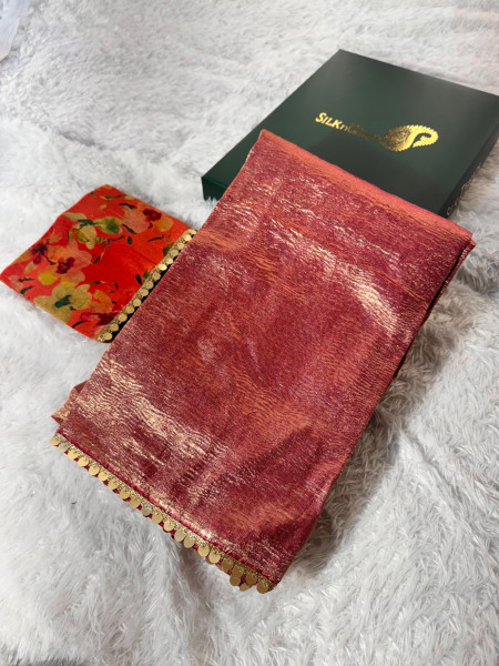 Premium Banarasi Tissue Silk Saree with Hand Crush Pattern
