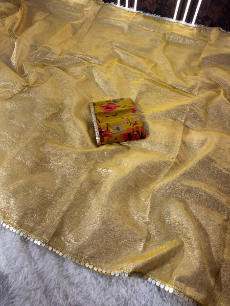 Premium Banarasi Tissue Silk Saree with Hand Crush Pattern