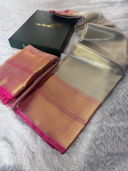 Banarasi Premium Silver and Gold Zari Tissue Silk Saree