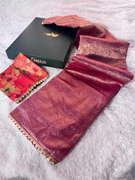Premium Banarasi Tissue Silk Saree with Hand Crush Pattern