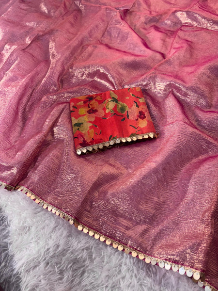 Premium Banarasi Tissue Silk Saree with Hand Crush Pattern