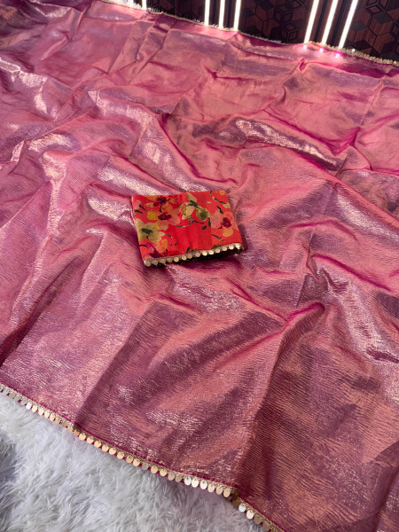 Premium Banarasi Tissue Silk Saree with Hand Crush Pattern
