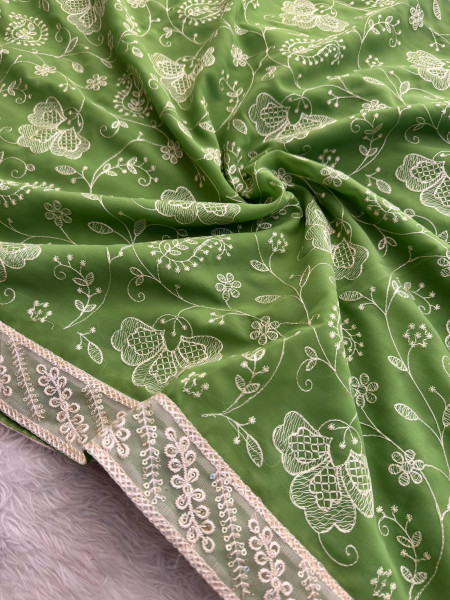 Never Seen Before Chiffon Chikankari Saree