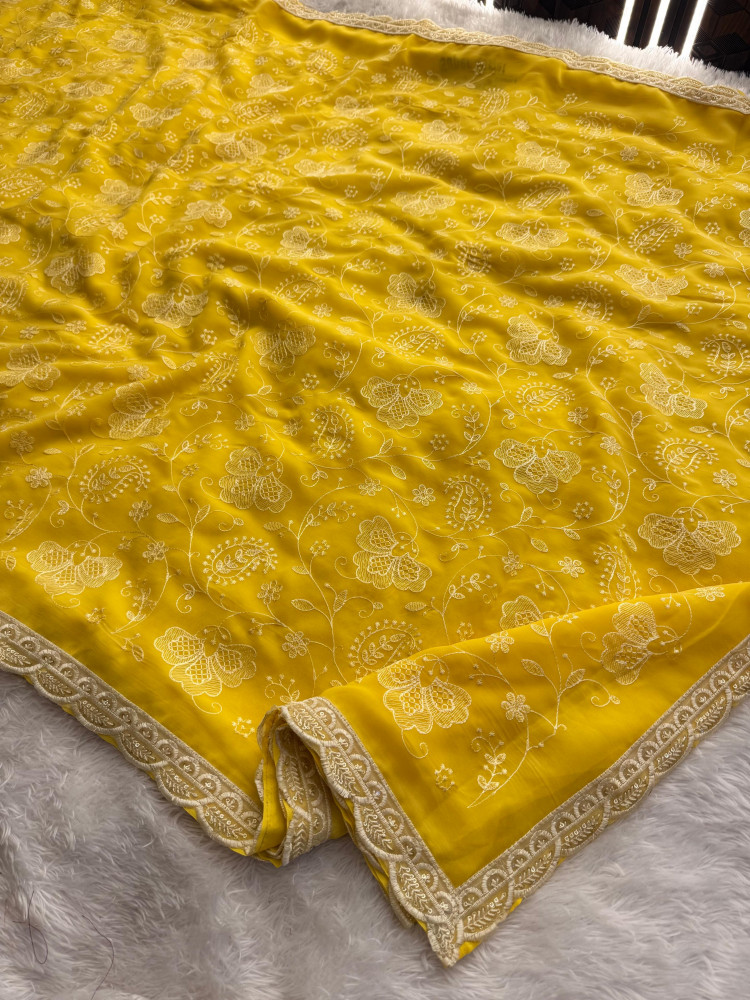 Image of Never Seen Before Chiffon Chikankari Saree