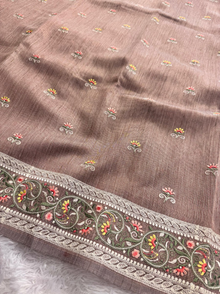 Premium Tissue Silk Resham Embroidery Work Saree With Designer Embroidery Pallu