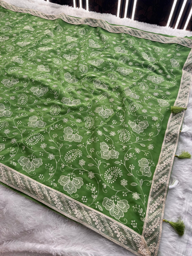 Image of Never Seen Before Chiffon Chikankari Saree